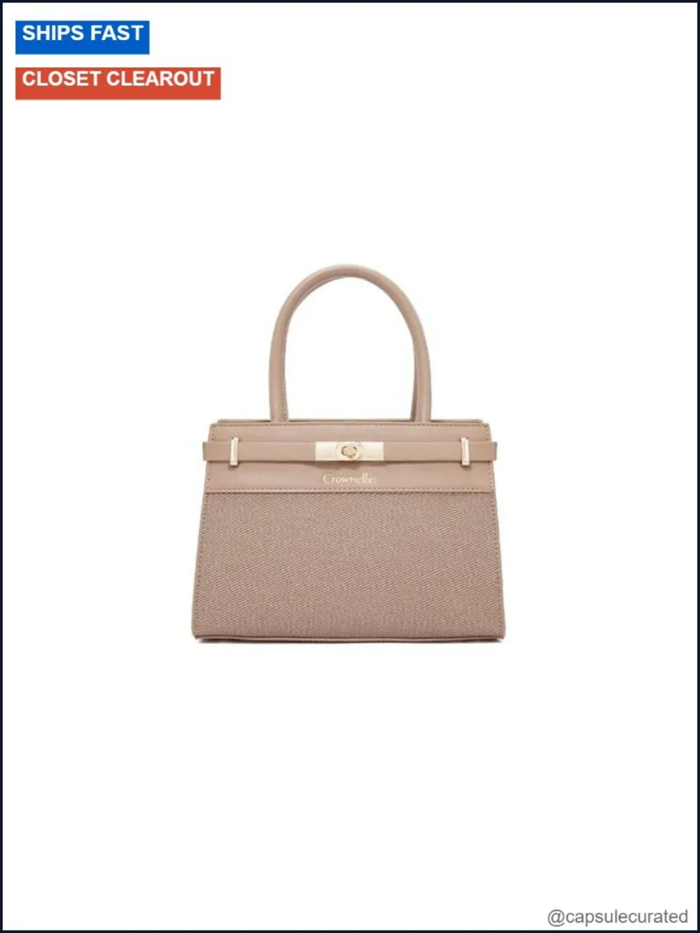 Vegan Leather Satchel Handbag with Metal Lock, Top Handle Crossbody, Work Purse